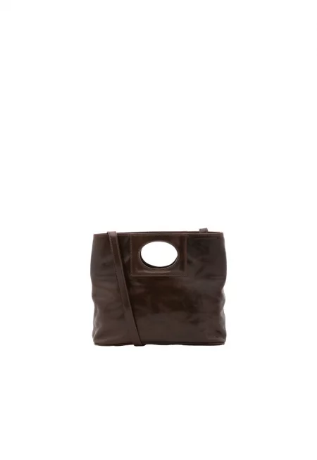 Кожена чанта през рамо - Тъмнокафяв