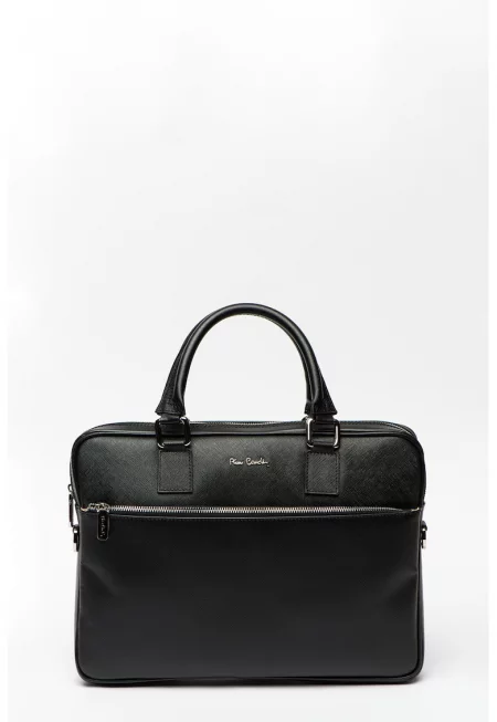 Кожена чанта за лаптоп с отделяща се презрамка - Черен