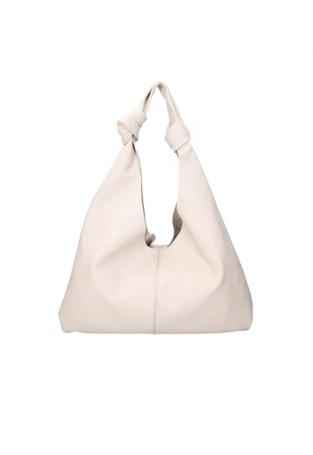 Кожена чанта за рамо с несесер с цип - Бежов