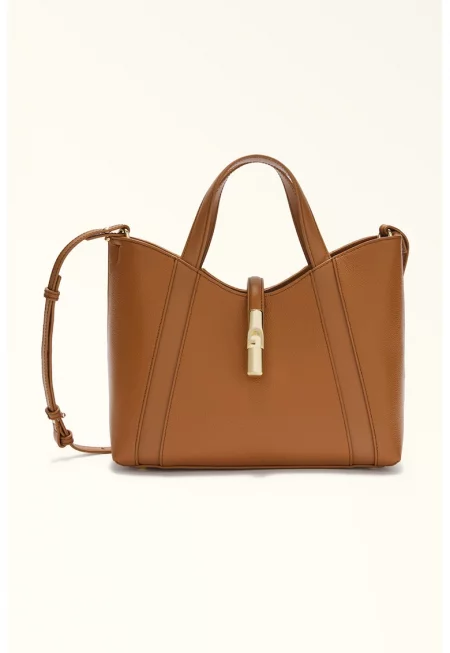 Кожена шопинг чанта Goccia с отделяща се презрамка - Карамел