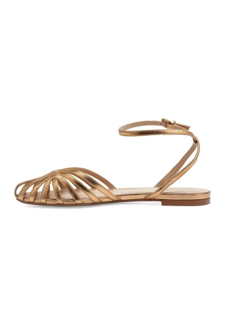 Кожени сандали с каишка с тока на глезена - Златист