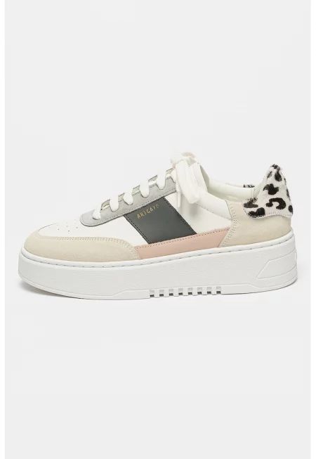 Кожени спортни обувки с връзки - Бял/Светло сив