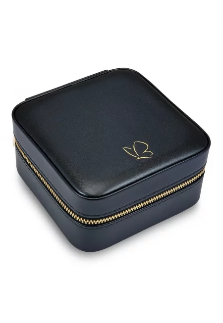 Кутия за бижута от еко кожа с цип - Черен