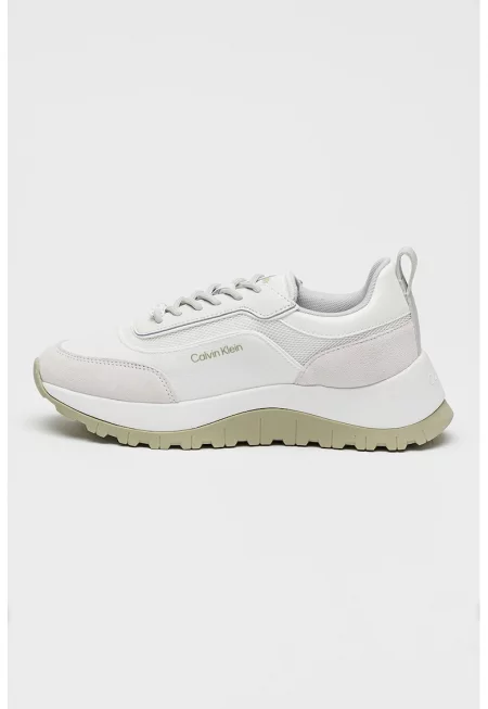 Масивни спортни обувки от кожа и мрежеста материя - Бял