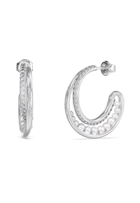 Обеци Tiny Pearly с кристали и перли - Сребрист