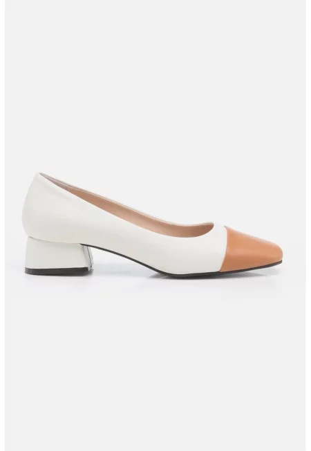 Обувки с масивен ток - Бял/Бежов