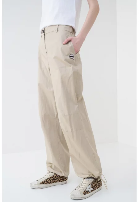 Памучен панталон със средновисока талия - Бежов