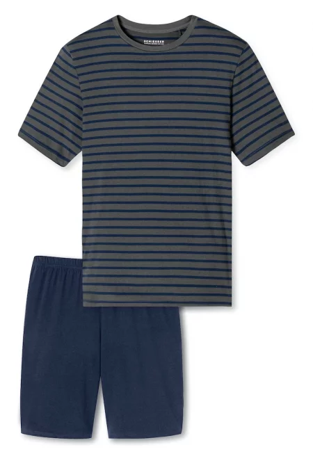 Памучна пижама с къси ръкави - Антрацитно сиво