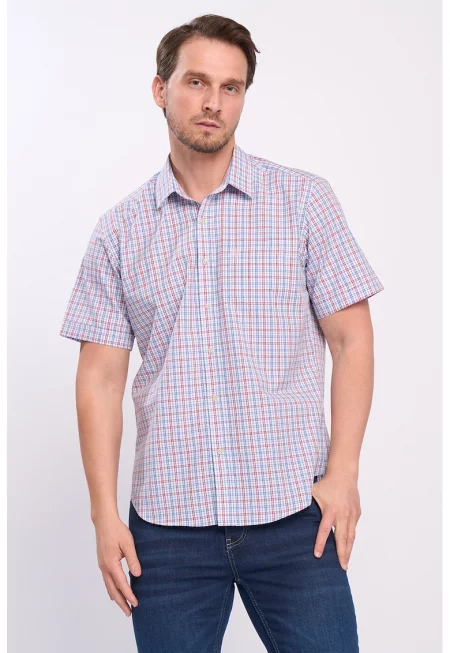 Памучна риза с къси ръкави и класическа яка