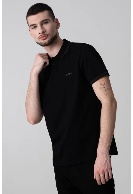 Памучна тениска Paddy с яка - Черен