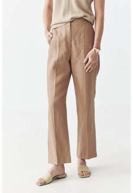 Панталон от лен с връзка - Канелено кафяво