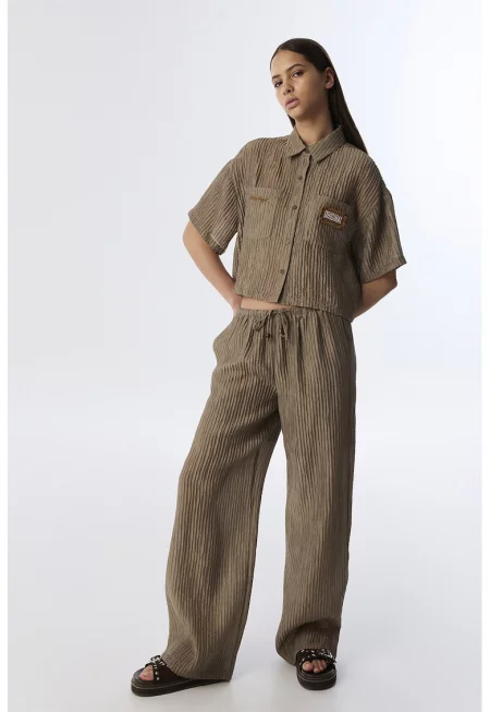 Панталон с лиосел с широк крачол - Светло кафяво