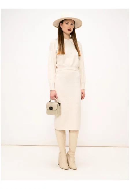 Права миди пола с релеф - Бледо розово