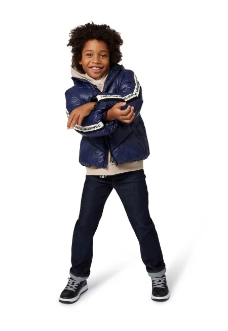 Пухено зимно яке с лого - Тъмносин