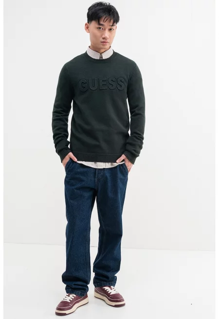 Пуловер с овално деколте и релефно лого