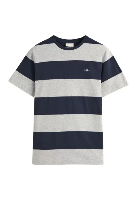 Раирана тениска с овално декооте - Светло сив/Тъмносин