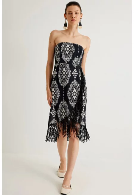 Разкроена рокля - Черен/Мръснобял