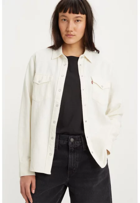 Риза от деним с джобове на гърдите - Мръснобял