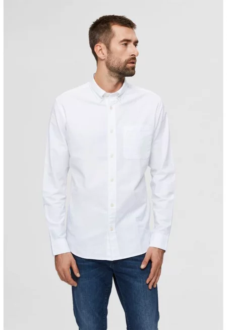 Риза от органичен памук с джоб и райе - Бял