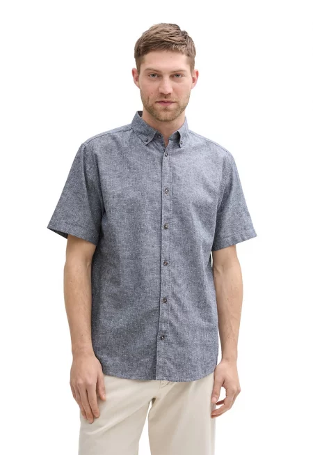 Риза с лен с къси ръкави