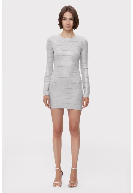 Rochie mini cu decolteu rotund si inchidere cu fermoar - Сребрист