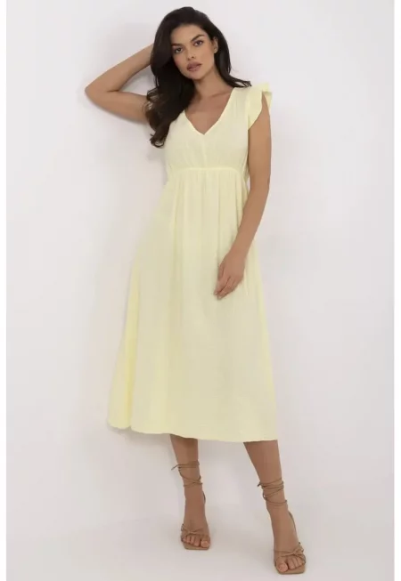 Рокля  памук - жълта - V-образно деколте - един размер