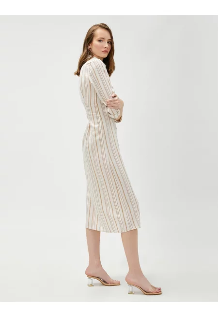 Рокля тип риза с лен - Бежов