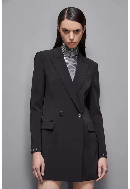 Рокля тип сако - с вталена кройка и двуредно закопчаване - Черен