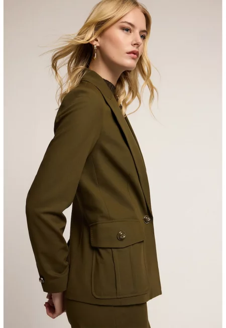 Сако с вълна с раздвоен ревер - Тъмно каки