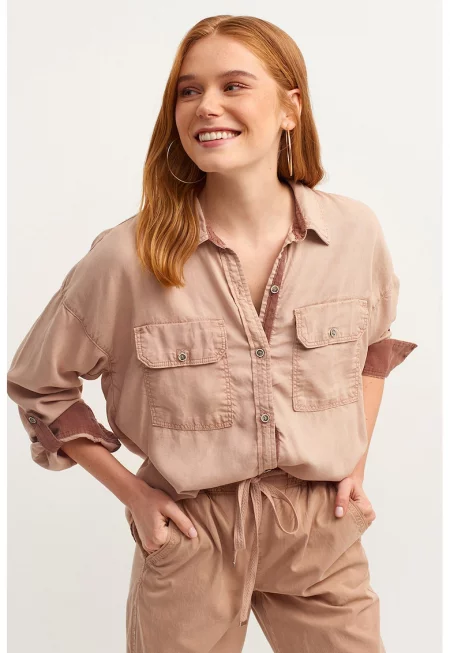 Шакет от лиосел с джобове - Светло кафяво -