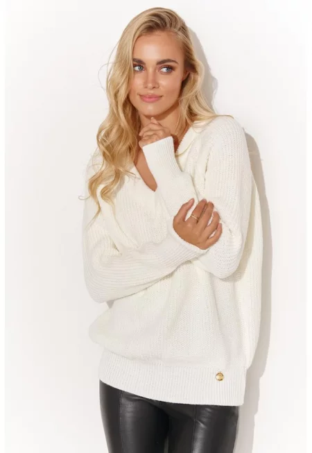 Широк пуловер с V-образно деколте -