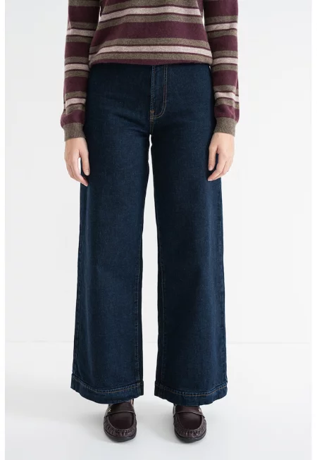 Широки скъсени дънки - Тъмносин