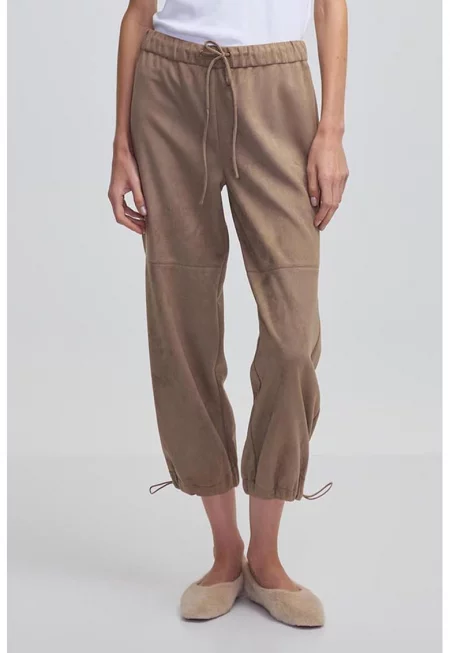 Скъсен панталон с висока талия - Бежов