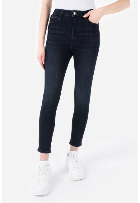 Скъсени дънки с висока талия - Ултрамарин синьо