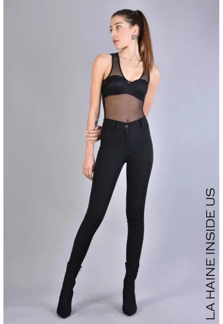 -Скини панталон със закопчаване с копчета и цип - Черен