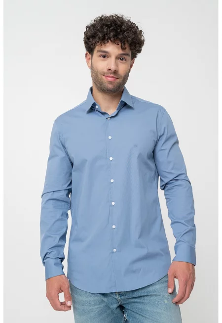Слим риза - Пастелносин/Прашно синьо