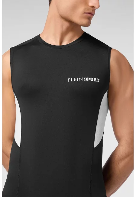 Слим тениска без ръкави - Бял/Черен