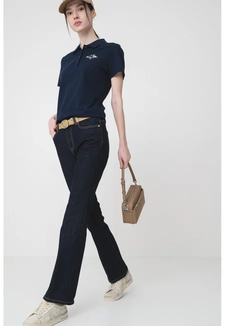 Слим тениска с яка и лого - Тъмносин