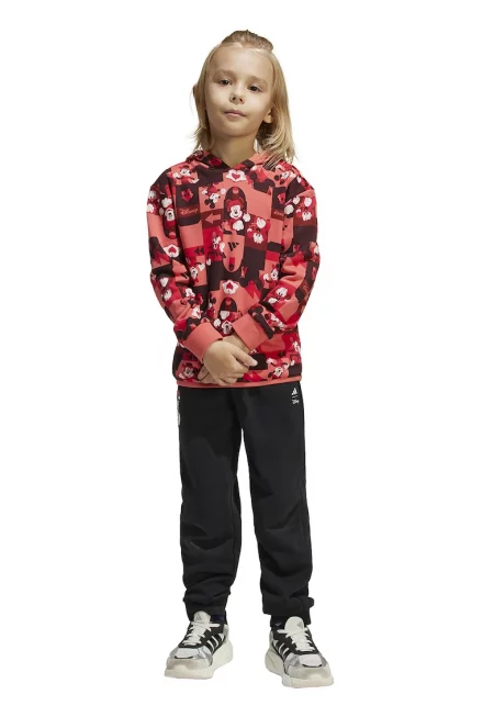 Спортен екип с качулка и принт - Червен/Черен