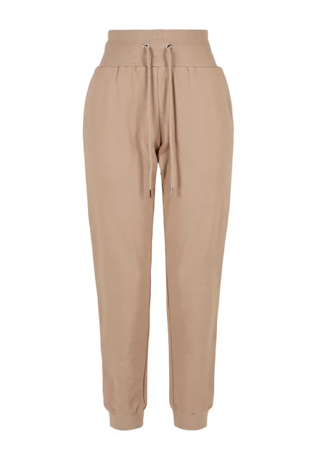 Спортен панталон с висока талия с връзка - Бежов