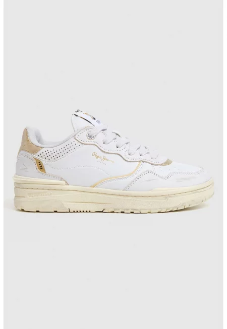 Спортни обувки с шарка и връзки - Златист/Мръснобял