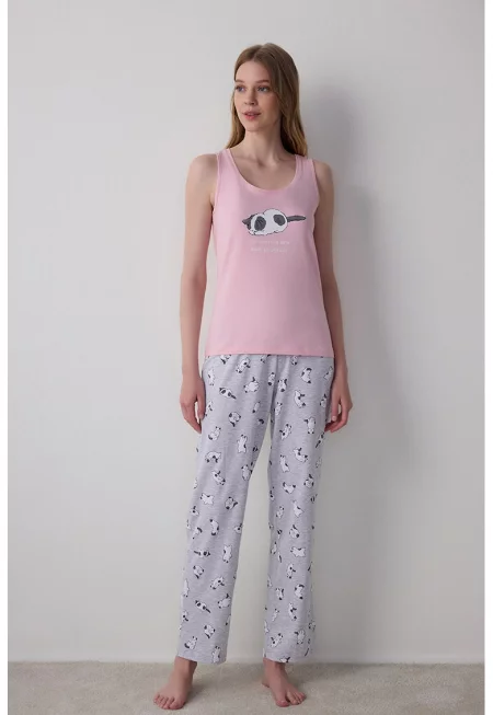 Свободна пижама с принт - Бял/Пастелнорозов/Антрацитно сиво