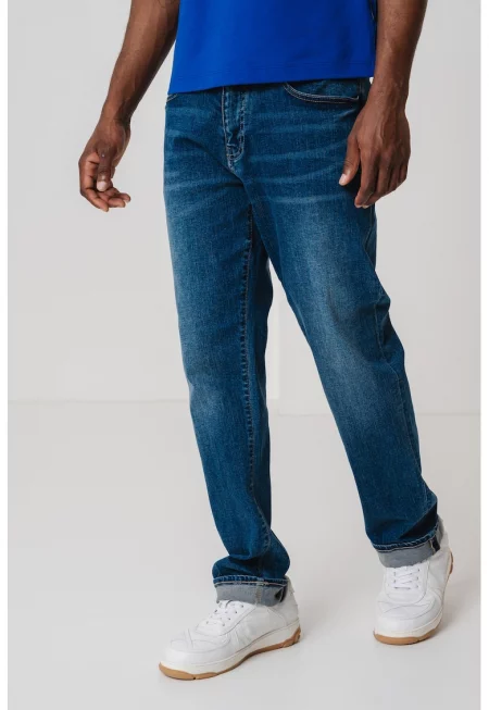 Свободни дънки с изчистен дизайн - Син меланж