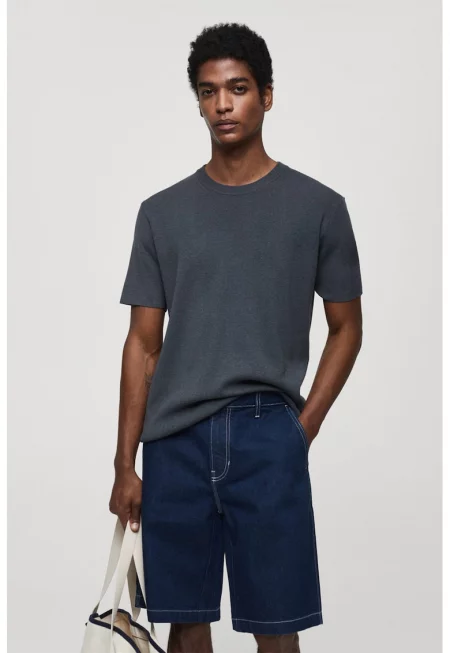 Тениска Lino с памук с овално деколте