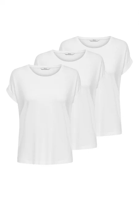 Тениска с овално деколте - 3 броя - Бял
