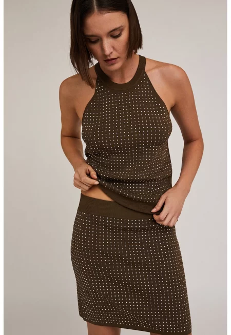 Топ с високо деколте - Тъмнокафяв