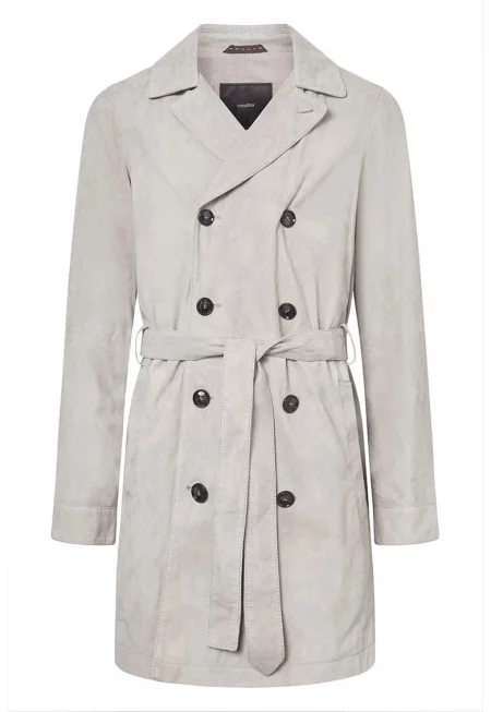 Trenci din piele intoarsa cu doua randuri de nasturi - Крем