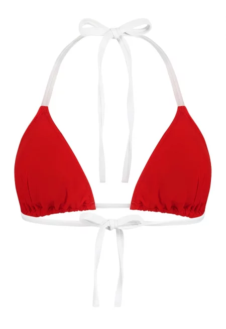 Триъгълно горнище на бански - Бял/Тъмночервен