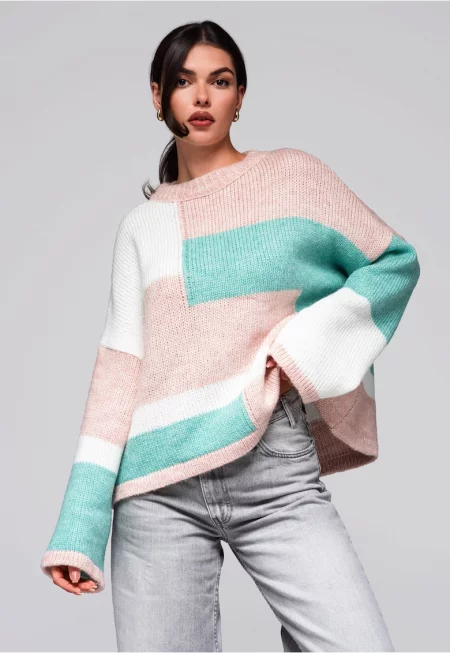 Цветен пуловер  LW-SWSW-0108 - Светлорозов