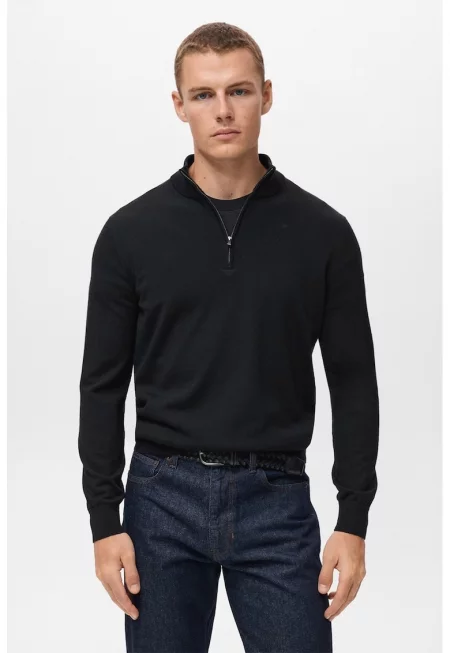 Вълнен пуловер с къс цип